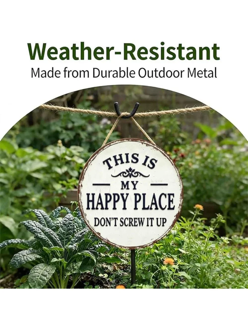 Funny Vintage Garden Metal Sign - 'This Is My Happy Place' Wall Art, Home & Bar